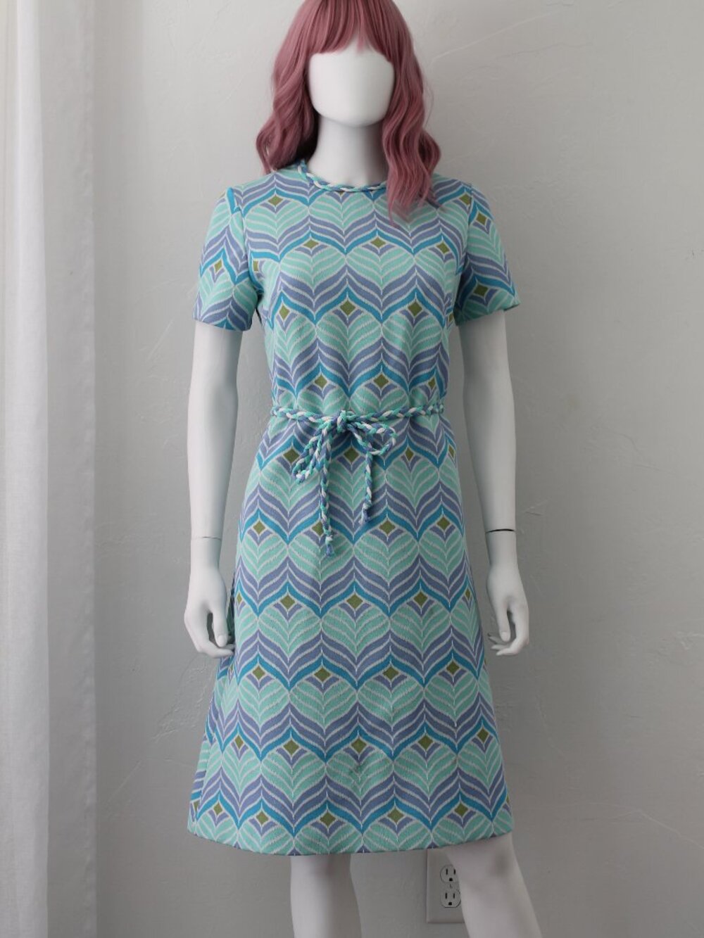 Vintage 1970s Blue Dress with Braided Belt, Belfry by Gerald Pierce
